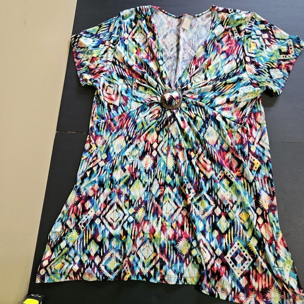 Swimsuits For All Colorful Aztec Ring Front Swim Cover Up Tunic Plus